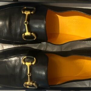 Vero Cuoio Black Leather Loafers with Gold Accents